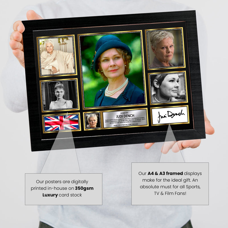 Judi Dench Actors Framed Autographed Print - Limited Edition Autograph Fan Gift – Collectible Memorabilia Merchandise