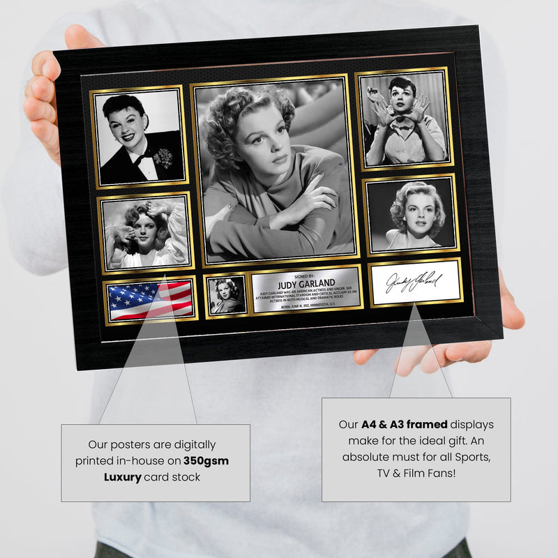 Judy Garland Actors Framed Autographed Print - Limited Edition Autograph Fan Gift – Collectible Memorabilia Merchandise