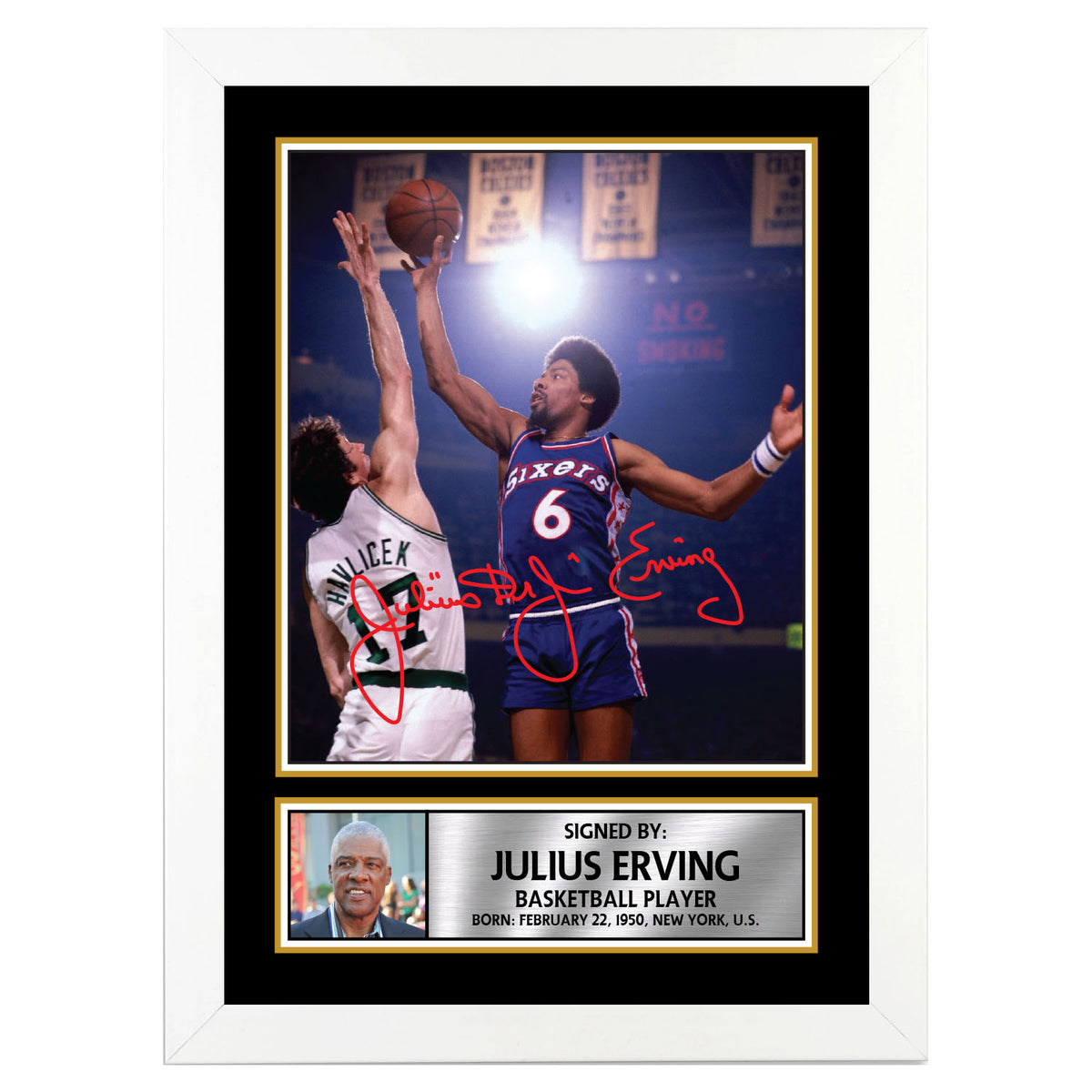 Julius Erving Basketball Player Printed Signature Poster Print Gift
