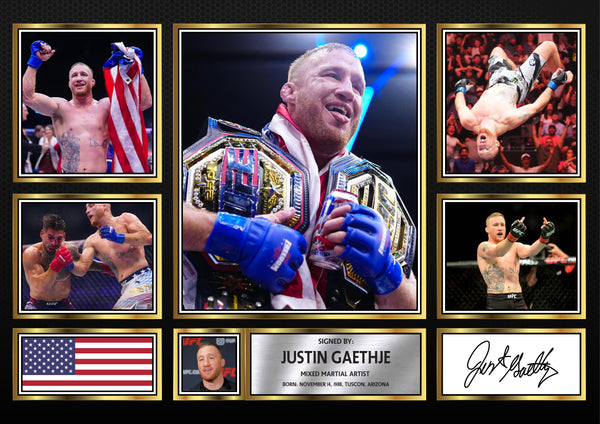 Justin Gaethje Printed Signature Poster Print – UFC MMA Champion Wall Art – Mixed Martial Arts Wall Art Gift for UFC Fans