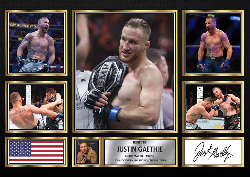 Justin Gaethje UFC FIighters Framed Autographed Print - Limited Edition Autograph Fan Gift – Collectible Memorabilia Merchandise