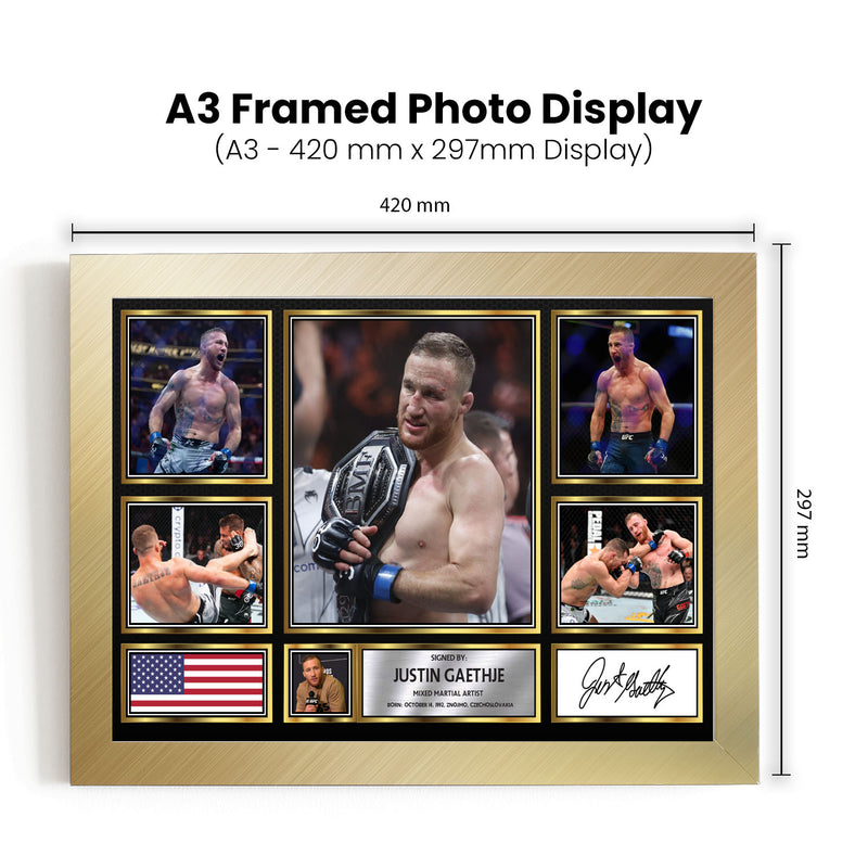 Justin Gaethje UFC FIighters Framed Autographed Print - Limited Edition Autograph Fan Gift – Collectible Memorabilia Merchandise