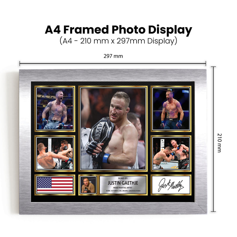 Justin Gaethje UFC FIighters Framed Autographed Print - Limited Edition Autograph Fan Gift – Collectible Memorabilia Merchandise