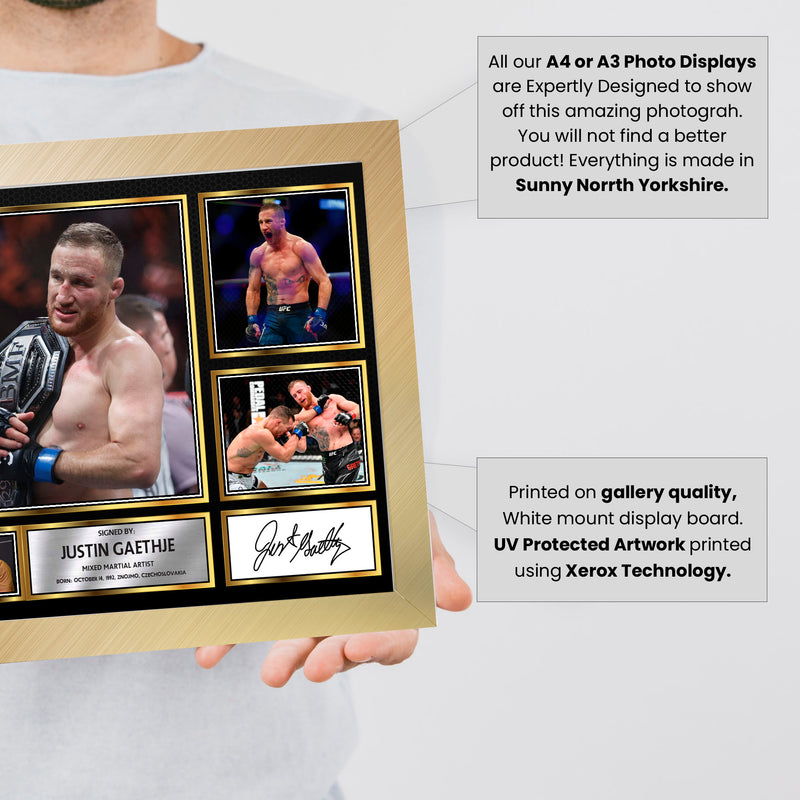 Justin Gaethje UFC FIighters Framed Autographed Print - Limited Edition Autograph Fan Gift – Collectible Memorabilia Merchandise