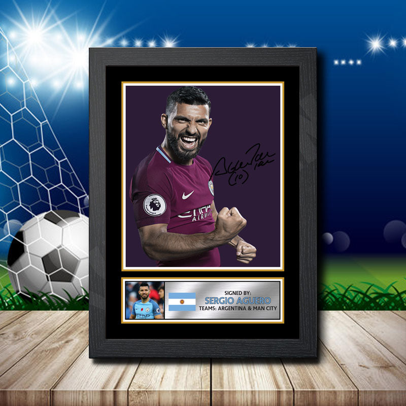 Kun Sergio Aguero 3 Purple Printed Signature Footballers Star Poster Print Framed Wall Art Gift – Kun Sergio Aguero 3 Purple Printed Signature Footballers Star Poster Print