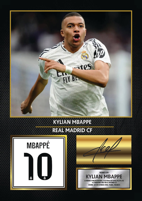 Kylian Mbappe Real Madrid Printed Signature Poster Print – Football Wall Art – Printed Soccer Wall Art – Real Madrid CF Fan Bedroom Decor Gift – Reproduction Print