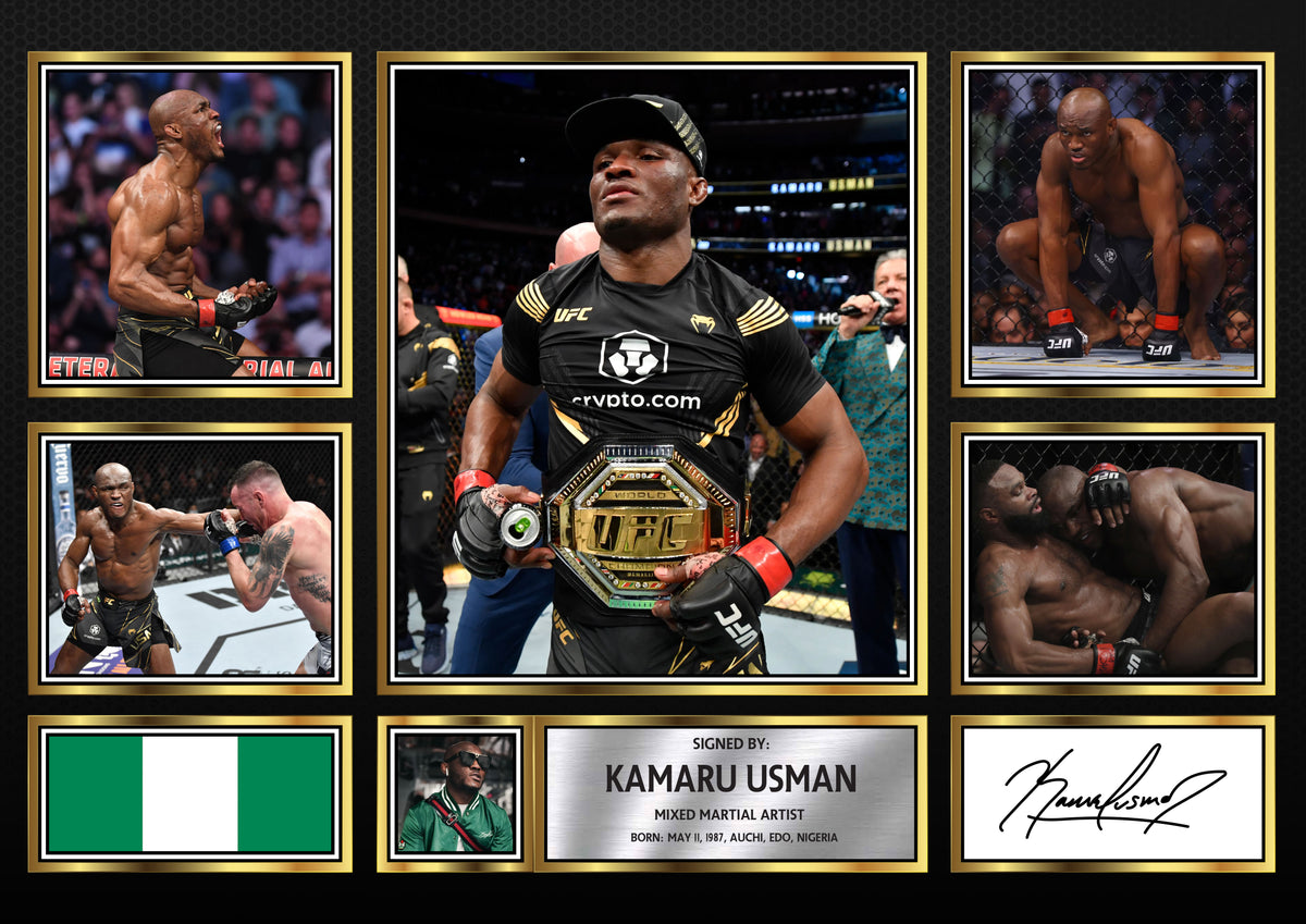 Kamaru Usman UFC FIighters Framed Printed Signature Print – Fan Gift – Wall Art – Kamaru Usman UFC FIighters Framed Printed Signature Print – A4 Poster