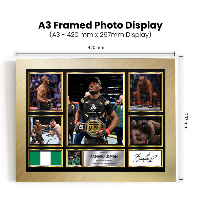 Kamaru Usman UFC FIighters Framed Autographed Print - Limited Edition Autograph Fan Gift – Collectible Memorabilia Merchandise