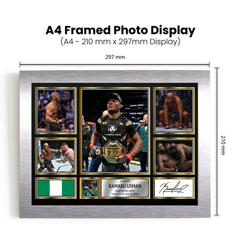 Kamaru Usman UFC FIighters Framed Autographed Print - Limited Edition Autograph Fan Gift – Collectible Memorabilia Merchandise