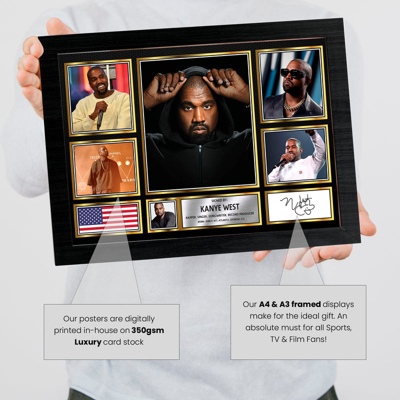 Rappers Kanye West Framed Autographed Print - Limited Edition Autograph Fan Gift – Collectible Memorabilia Merchandise