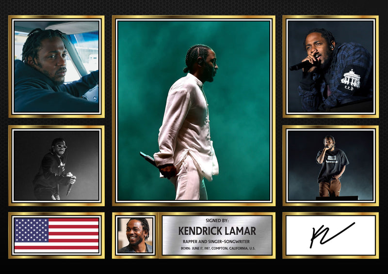 Rappers Kendrick Lamar Framed Autographed Print - Limited Edition Autograph Fan Gift – Collectible Memorabilia Merchandise