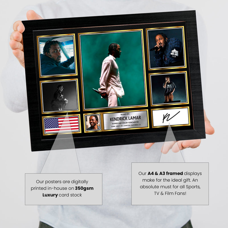 Rappers Kendrick Lamar Framed Autographed Print - Limited Edition Autograph Fan Gift – Collectible Memorabilia Merchandise