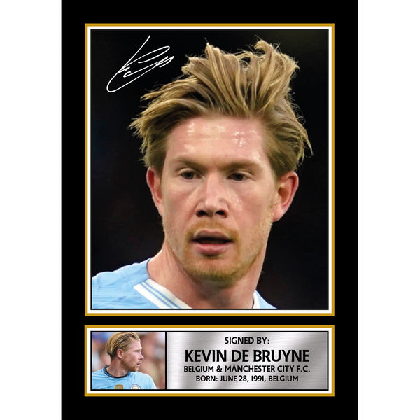 Kevin De Bruyne Manchester City & Belgium Printed Signature Portrait Poster Print – Football Wall Art Gift for Fans & Collectors