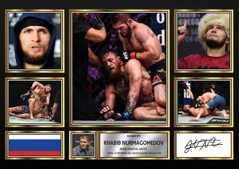 Khabib Nurmagomedov UFC FIighters Framed Autographed Print - Limited Edition Autograph Fan Gift – Collectible Memorabilia Merchandise