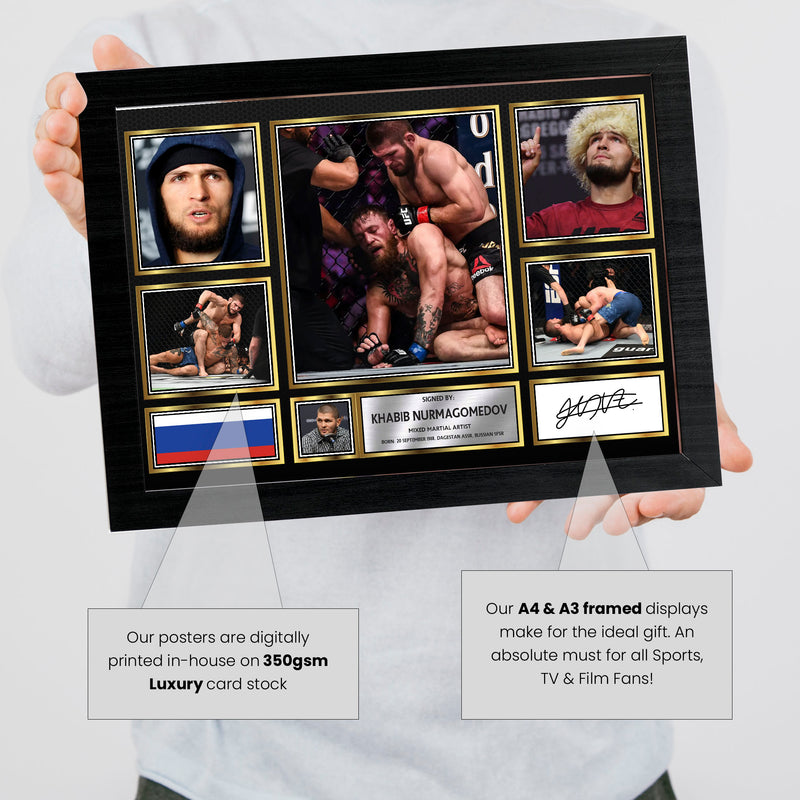 Khabib Nurmagomedov UFC FIighters Framed Autographed Print - Limited Edition Autograph Fan Gift – Collectible Memorabilia Merchandise