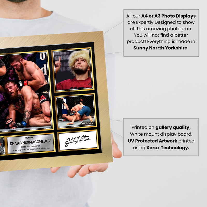 Khabib Nurmagomedov UFC FIighters Framed Autographed Print - Limited Edition Autograph Fan Gift – Collectible Memorabilia Merchandise