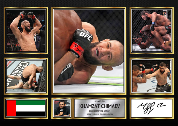 Khamzat Chimaev UFC FIighters Framed Printed Signature Print – Fan Gift – Wall Art
