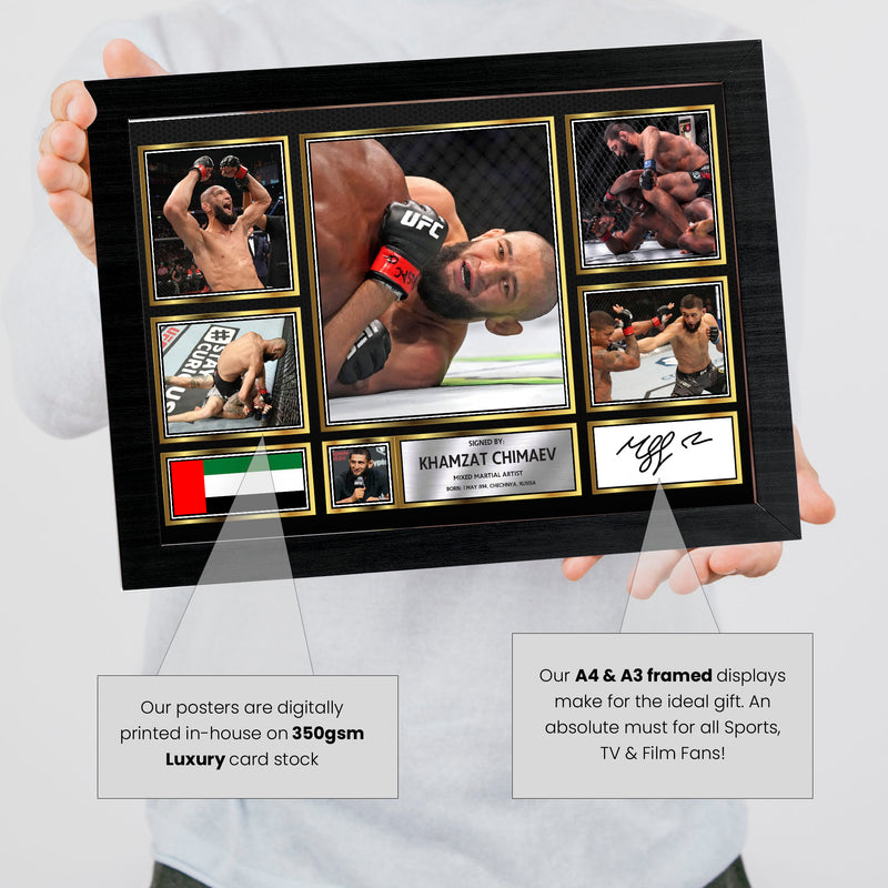 Khamzat Chimaev UFC FIighters Framed Autographed Print - Limited Edition Autograph Fan Gift – Collectible Memorabilia Merchandise