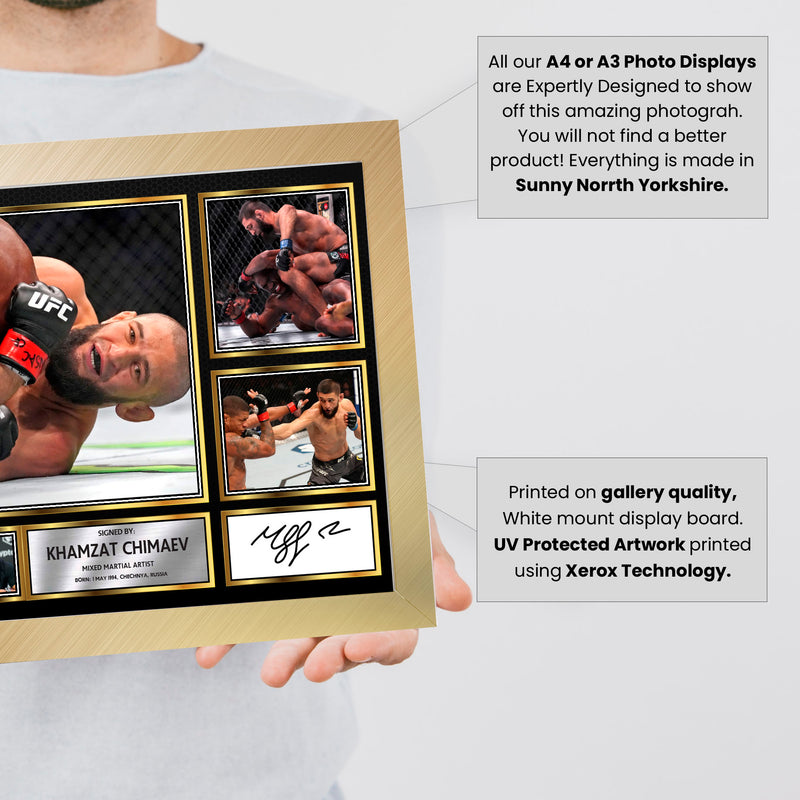 Khamzat Chimaev UFC FIighters Framed Autographed Print - Limited Edition Autograph Fan Gift – Collectible Memorabilia Merchandise