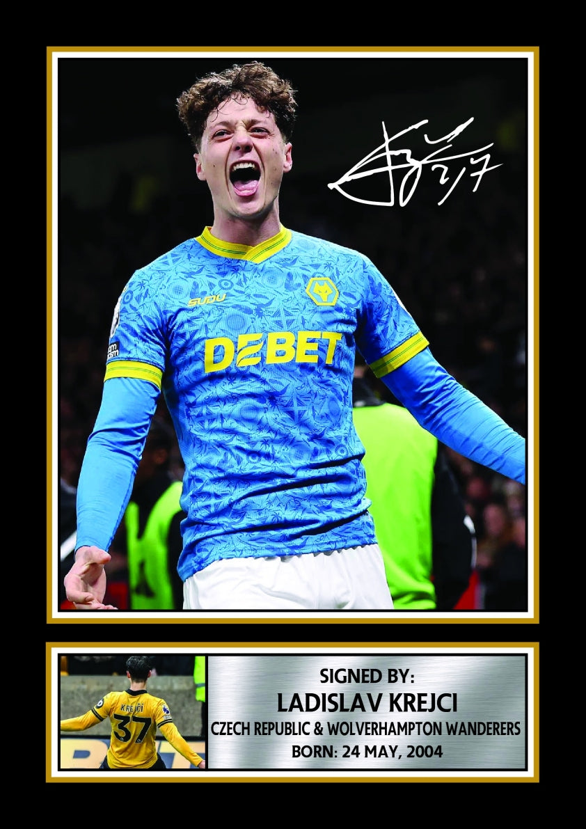 Ladislav Krejci Wolves Footballer Printed Signature Print – ladislav Krejci printed signature poster