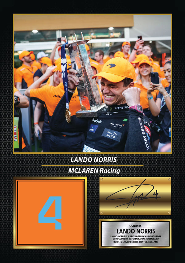 Lando Norris McLaren Racing Printed Signature Poster Print – Formula One F1 Wall Art – Printed Motorsport Wall Art – Racing Fan Bedroom Decor Gift – Reproduction Print