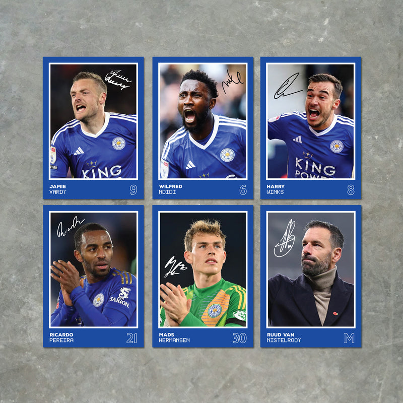 Leicester City Players SIGNED A6 Poster Pack 2 - 6 Autographed Poster Print Cards (Winks, Ndidi, Pereira, Vardy, Hermanson, Nistelrooy)