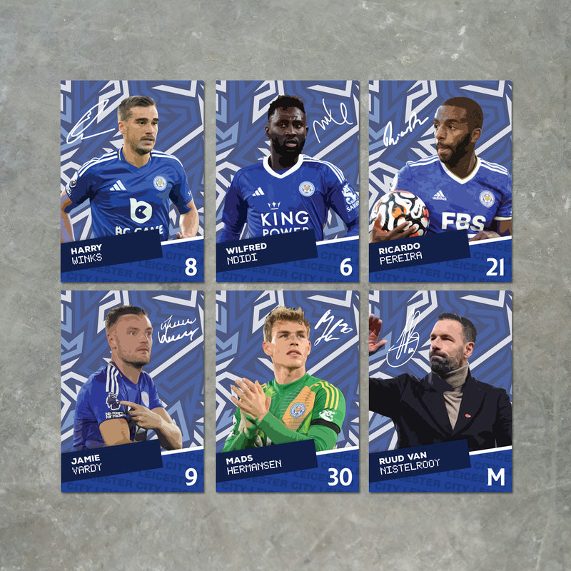 Leicester City Players SIGNED A6 Poster Pack - 6 Autographed Poster Print Cards (Winks, Ndidi, Pereira, Vardy, Hermanson, Nistelrooy)