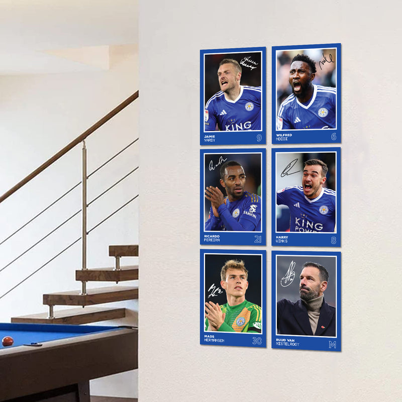 Leicester City Players SIGNED A6 Poster Pack 2 - 6 Autographed Poster Print Cards (Winks, Ndidi, Pereira, Vardy, Hermanson, Nistelrooy)