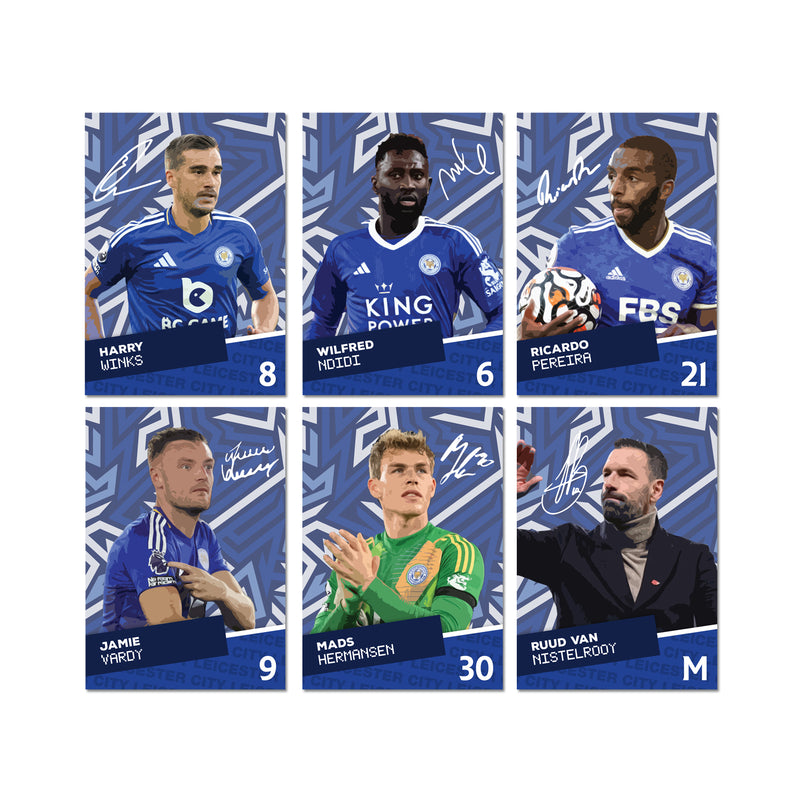 Leicester City Players SIGNED A6 Poster Pack - 6 Autographed Poster Print Cards (Winks, Ndidi, Pereira, Vardy, Hermanson, Nistelrooy)