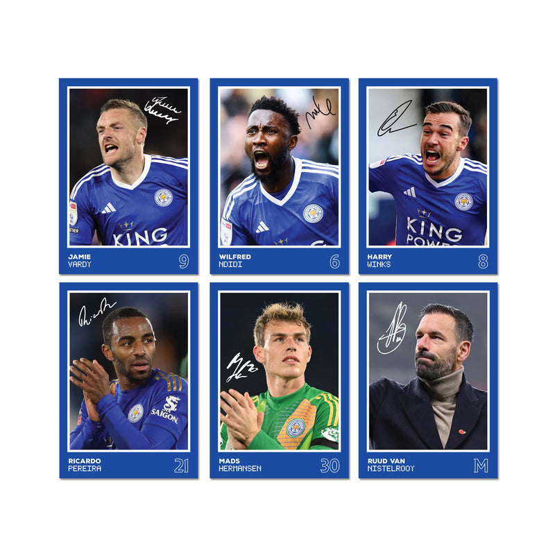 Leicester City Players SIGNED A6 Poster Pack 2 - 6 Autographed Poster Print Cards (Winks, Ndidi, Pereira, Vardy, Hermanson, Nistelrooy)