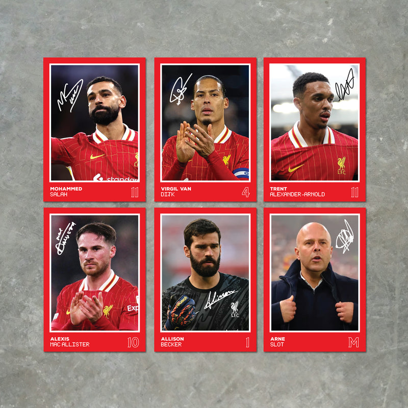 Liverpool Players SIGNED A6 Poster Pack 2 - 6 Autographed Poster Print Cards (Salah, Trent, Dijik, Mac Allister, Allison, Slot)