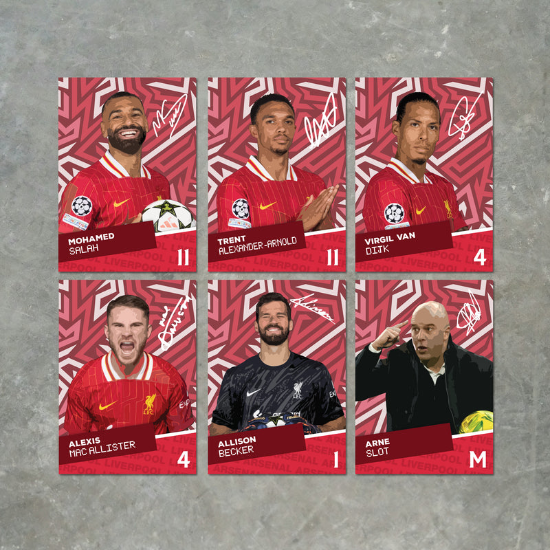 Liverpool Players SIGNED A6 Poster Pack - 6 Autographed Poster Print Cards (Salah, Trent, Dijik, Mac Allister, Allison, Slot)