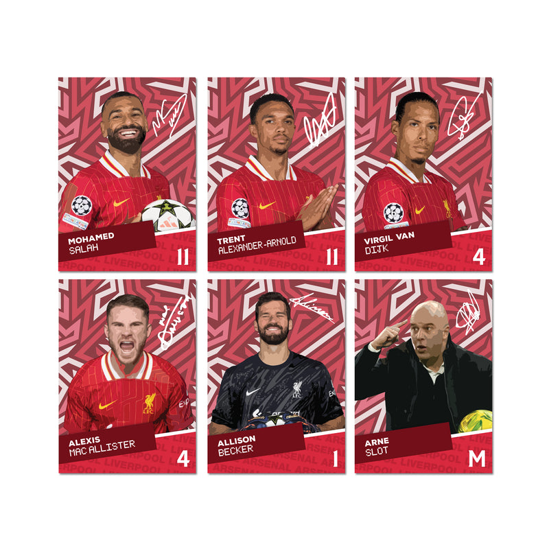 Liverpool Players SIGNED A6 Poster Pack - 6 Autographed Poster Print Cards (Salah, Trent, Dijik, Mac Allister, Allison, Slot)