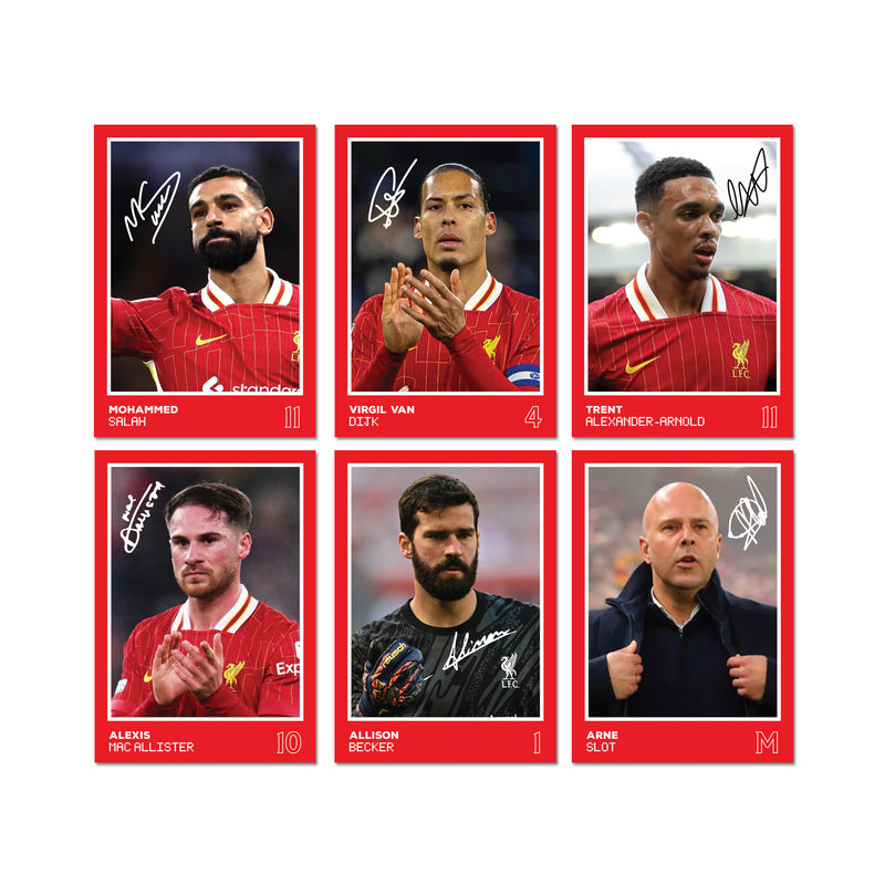 Liverpool Players SIGNED A6 Poster Pack 2 - 6 Autographed Poster Print Cards (Salah, Trent, Dijik, Mac Allister, Allison, Slot)