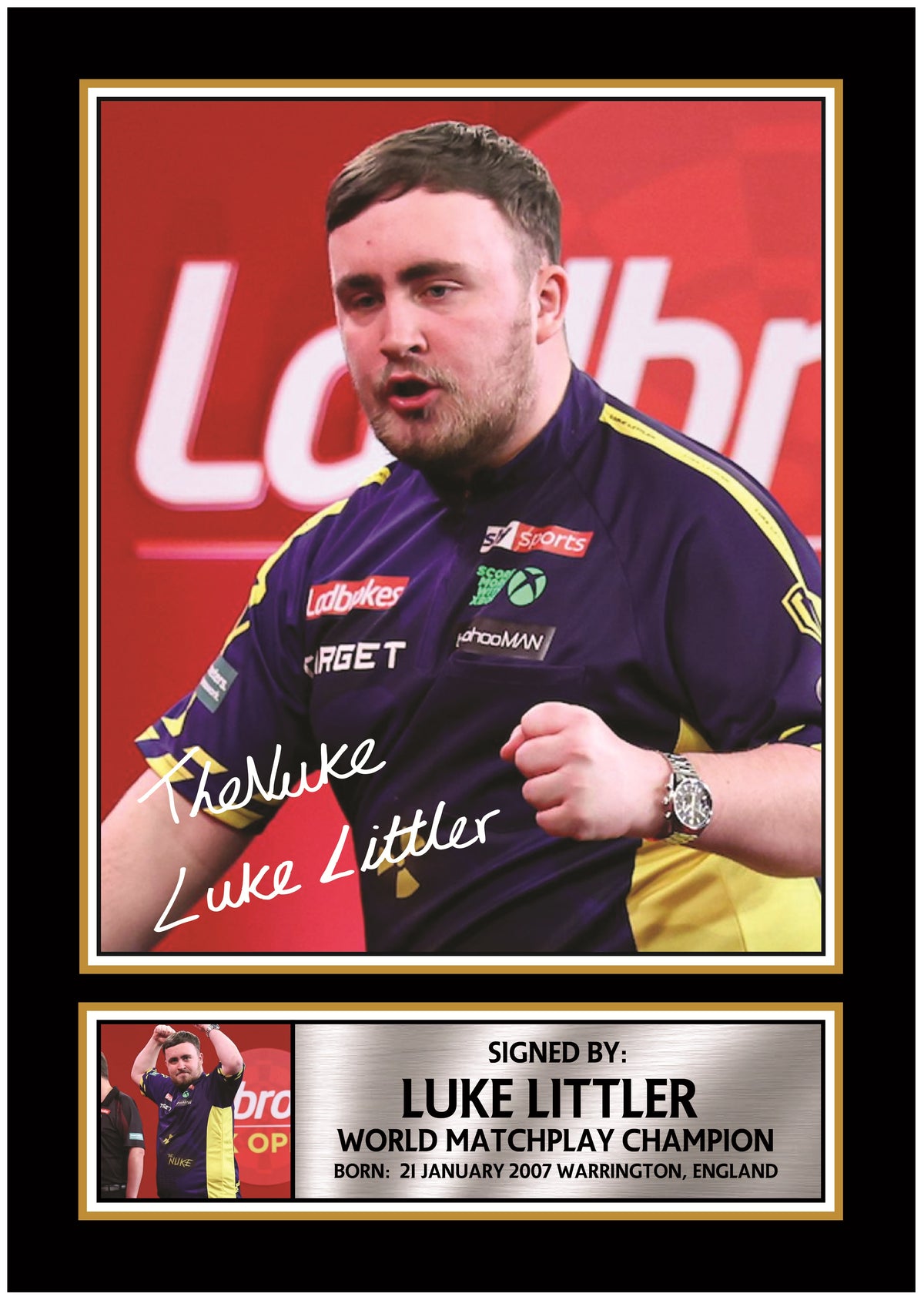 Luke Littler Printed Signature Poster Print – World Matchplay Champion Darts Wall Art – Style Sports Wall Art – Luke Littler Printed Signature Poster Print