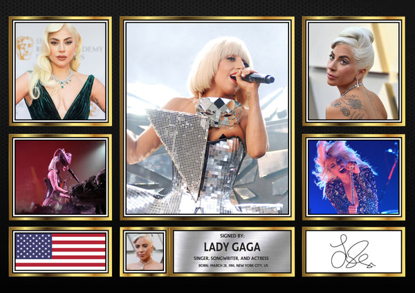 Lady Gaga Singers Framed Printed Signature Print – Fan Gift – Wall Art – Reproduction Print