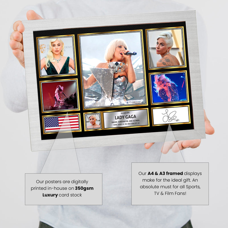 Lady Gaga  Singers Framed Autographed Print - Limited Edition Autograph Fan Gift – Collectible Memorabilia Merchandise