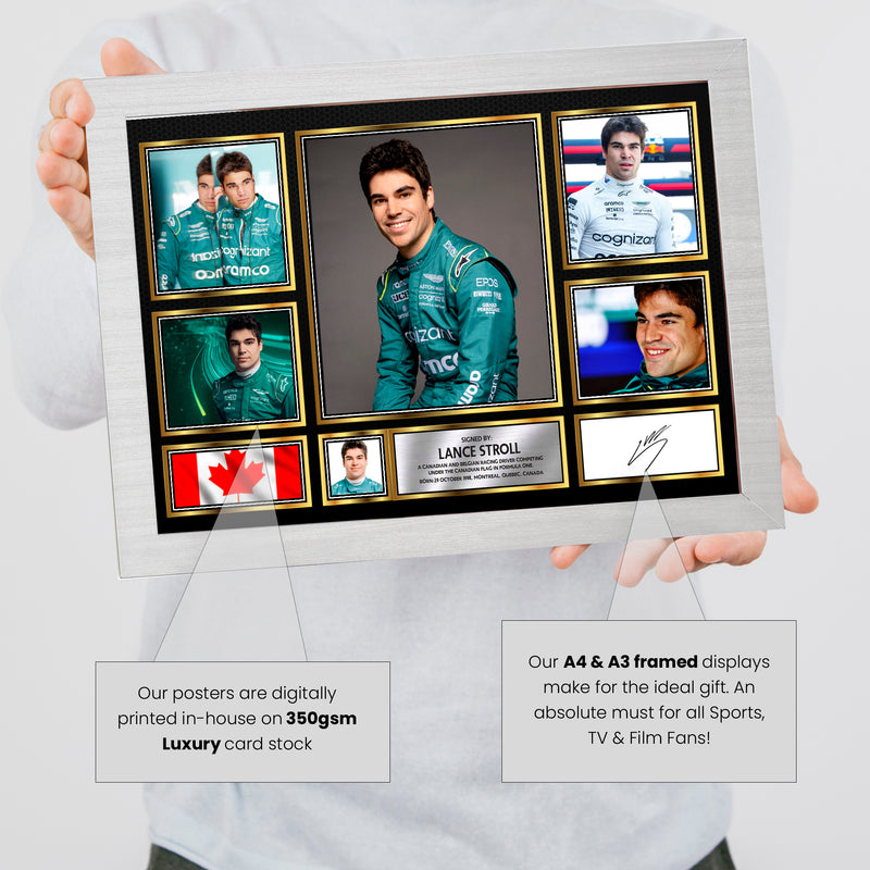 Lance Stroll F1 Driver Limited Edition Signed Gift Poster Print Artwork Display