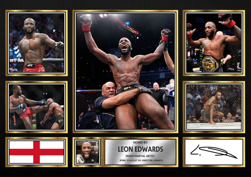 Leon Edwards UFC FIighters Framed Autographed Print - Limited Edition Autograph Fan Gift – Collectible Memorabilia Merchandise