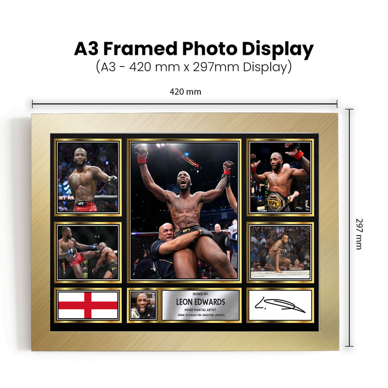 Leon Edwards UFC FIighters Framed Autographed Print - Limited Edition Autograph Fan Gift – Collectible Memorabilia Merchandise