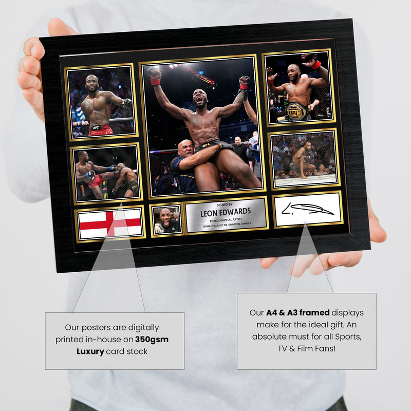 Leon Edwards UFC FIighters Framed Autographed Print - Limited Edition Autograph Fan Gift – Collectible Memorabilia Merchandise