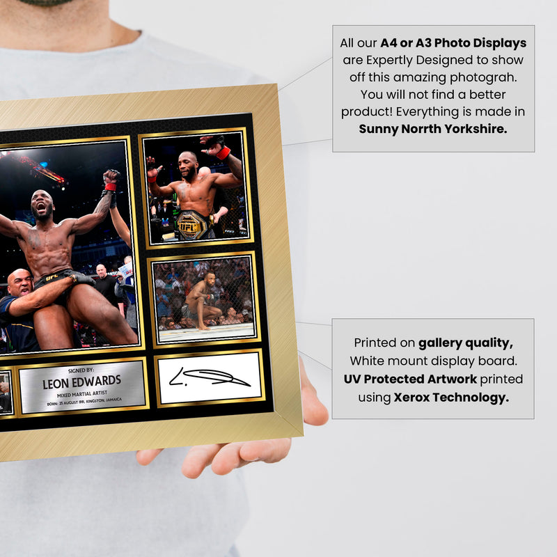 Leon Edwards UFC FIighters Framed Autographed Print - Limited Edition Autograph Fan Gift – Collectible Memorabilia Merchandise