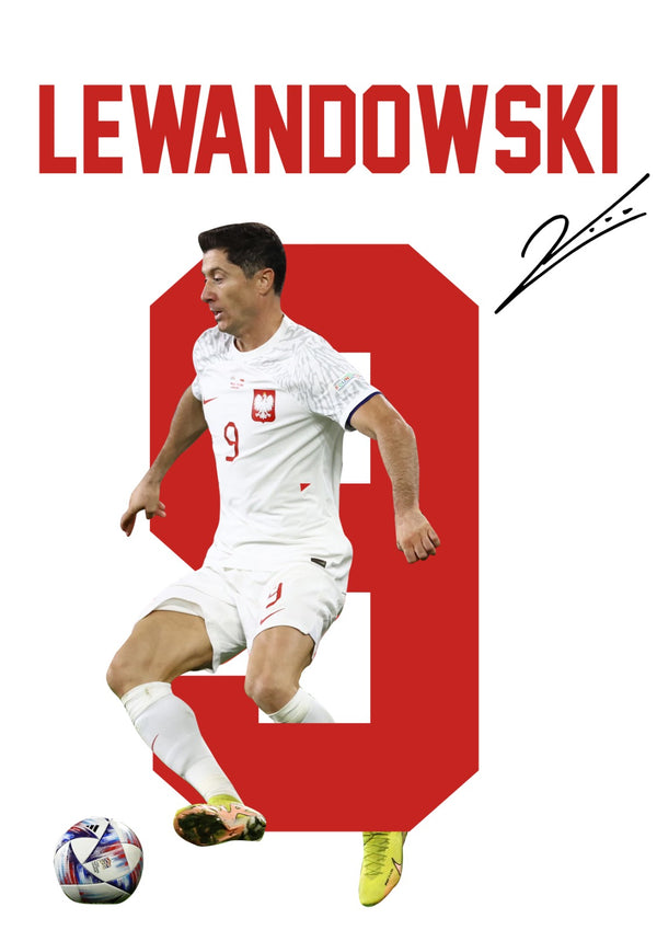 Robert Lewandowski Printed Signature Poster Print – Poland National Team Striker Tribute Wall Art with Signature & Jersey Number 9