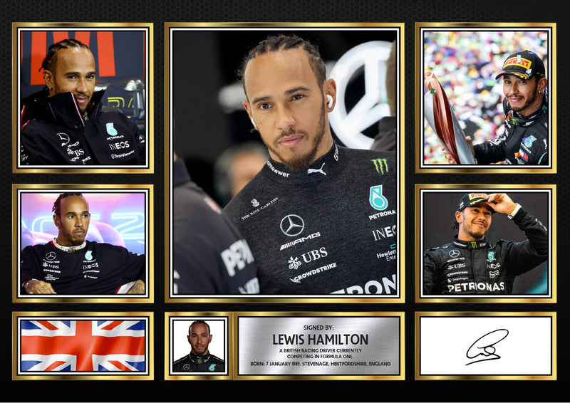 Lewis Hamilton F1 Driver Limited Edition Signed Gift Poster Print Artwork Display