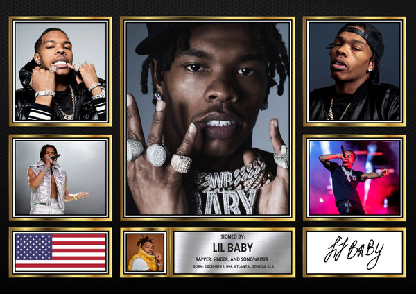 Rappers Lil Baby Framed Printed Signature Print – Fan Gift – Wall Art