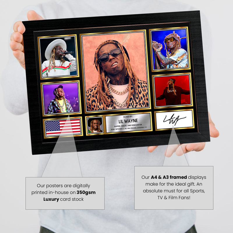 Rappers Lil Wayne Framed Autographed Print - Limited Edition Autograph Fan Gift – Collectible Memorabilia Merchandise