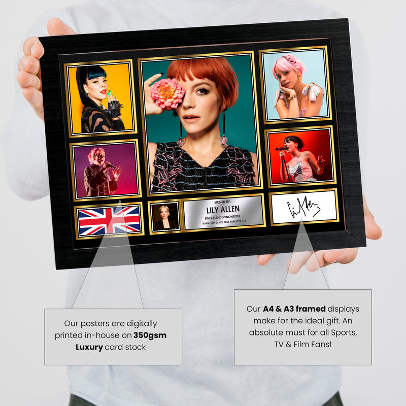 Lily Allen Singers Framed Autographed Print - Limited Edition Autograph Fan Gift – Collectible Memorabilia Merchandise