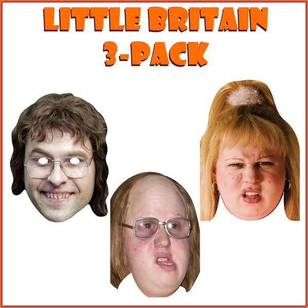 Little Britain face mask 3-pack: Lou Todd, Andy Pipkin and Vicky Pollard card masks with eye holes