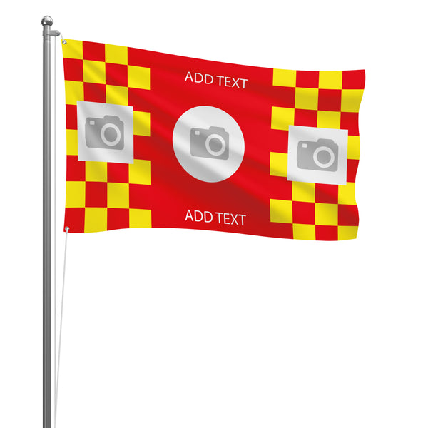 Personalised Liverpool football flag design 2 in red and yellow, printed with custom wording