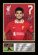 Luis Díaz Signed Autographed Portrait Poster Print – Liverpool F.C. & Colombia National Team – No. 7 Home Kit Football Memorabilia Wall Art
